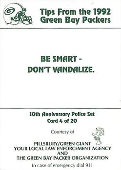 1992 Green Bay Packers Police - Pillsbury / Green Giant, Your Local Law Enforcement Agency #4 Tootie Robbins Back