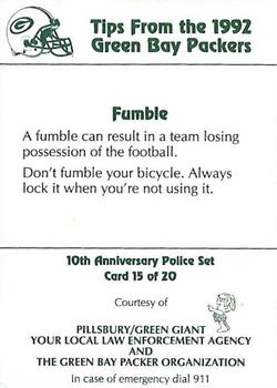 1992 Green Bay Packers Police - Pillsbury / Green Giant, Your Local Law Enforcement Agency #15 Bryce Paup Back