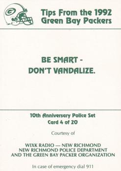 1992 Green Bay Packers Police - WIXK Radio - New Richmond, New Richmond Police Department #4 Tootie Robbins Back