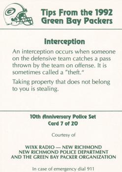 1992 Green Bay Packers Police - WIXK Radio - New Richmond, New Richmond Police Department #7 Vinnie Clark Back