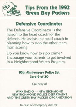 1992 Green Bay Packers Police - WIXK Radio - New Richmond, New Richmond Police Department #9 Ray Rhodes Back