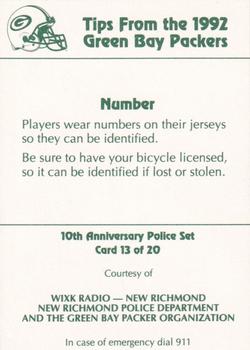 1992 Green Bay Packers Police - WIXK Radio - New Richmond, New Richmond Police Department #13 LeRoy Butler Back