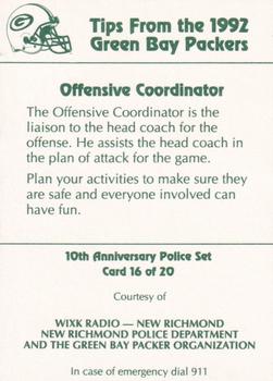1992 Green Bay Packers Police - WIXK Radio - New Richmond, New Richmond Police Department #16 Sherman Lewis Back