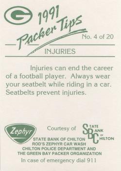 1991 Green Bay Packers Police - State Bank of Chilton, Rod’s Zephyr Car Wash, Chilton Police Department #4 Chuck Cecil Back