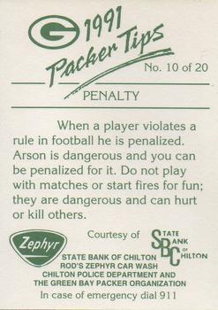 1991 Green Bay Packers Police - State Bank of Chilton, Rod’s Zephyr Car Wash, Chilton Police Department #10 Tony Bennett Back