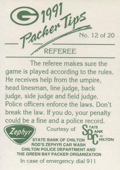 1991 Green Bay Packers Police - State Bank of Chilton, Rod’s Zephyr Car Wash, Chilton Police Department #12 Tony Mandarich Back