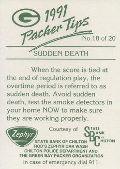 1991 Green Bay Packers Police - State Bank of Chilton, Rod’s Zephyr Car Wash, Chilton Police Department #18 Chris Jacke Back