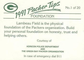 1991 Green Bay Packers Police - Horicon Police Department #1 Lambeau Field Back