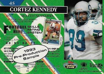 1993 Stadium Club - 1993 Pre-Production Sample #45 Cortez Kennedy Back