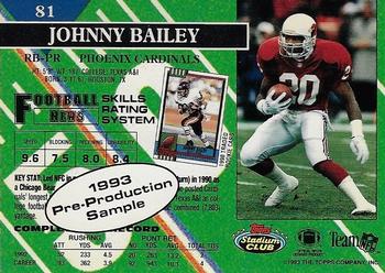 1993 Stadium Club - 1993 Pre-Production Sample #81 Johnny Bailey Back