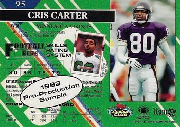 1993 Stadium Club - 1993 Pre-Production Sample #95 Cris Carter Back