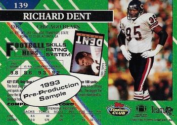 1993 Stadium Club - 1993 Pre-Production Sample #139 Richard Dent Back
