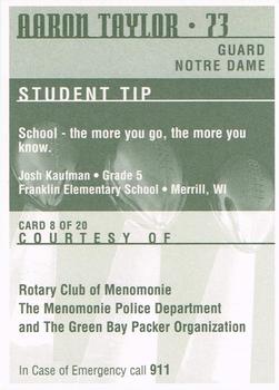 1997 Green Bay Packers Police - Rotary Club of Menominee,Menomonie Police Department #8 Aaron Taylor Back