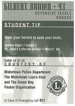 1997 Green Bay Packers Police - Watertown Police Department, The Watertown Lions Club #10 Gilbert Brown Back
