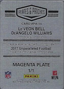 2017 Panini Unparalleled - Perfect Pairs Printing Plates Magenta #PA-14 Le'Veon Bell / DeAngelo Williams Back