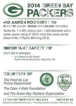 2014 Green Bay Packers Police - Fond du Lac Police Department, The Cops 4 Kids Foundation #3 Aaron Rodgers Back