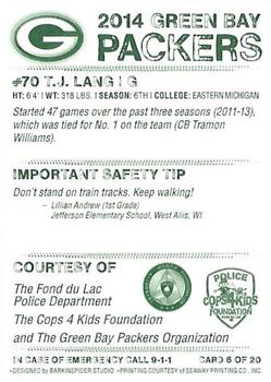 2014 Green Bay Packers Police - Fond du Lac Police Department, The Cops 4 Kids Foundation #6 T.J. Lang Back