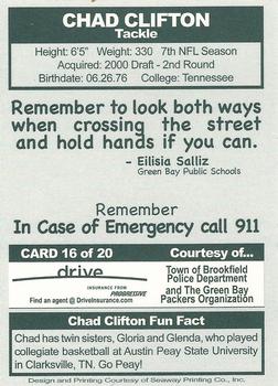 2006 Green Bay Packers Police - Town of Brookfield Police Department #16 Chad Clifton Back