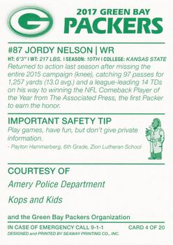 2017 Green Bay Packers Police - Amery Police Department #4 Jordy Nelson Back