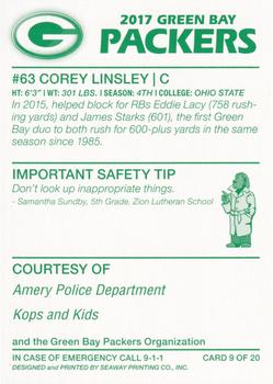 2017 Green Bay Packers Police - Amery Police Department #9 Corey Linsley Back
