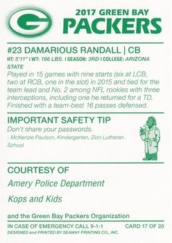 2017 Green Bay Packers Police - Amery Police Department #17 Damarious Randall Back