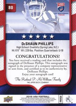 2016 Upper Deck USA Football - Autographs #80 DeShaun Phillips Back