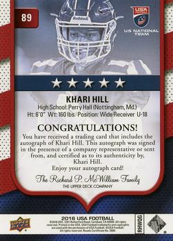 2016 Upper Deck USA Football - Autographs #89 Khari Hill Back