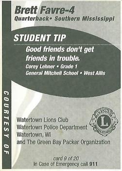 1998 Green Bay Packers Police - Watertown Lions Club, Watertown Police Department, Watertown, WI #9 Brett Favre Back