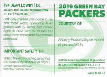 2019 Green Bay Packers Police - Amery Police Department #14 Dean Lowry Back