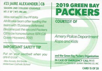 2019 Green Bay Packers Police - Amery Police Department #15 Jaire Alexander Back