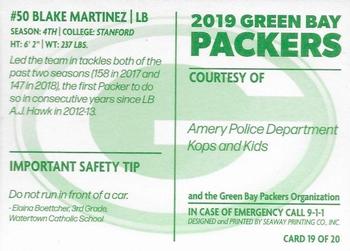 2019 Green Bay Packers Police - Amery Police Department #19 Blake Martinez Back