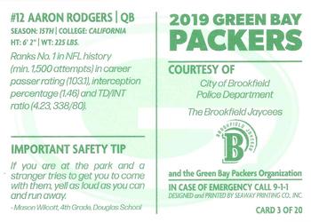 2019 Green Bay Packers Police - City of Brookfield Police Department #3 Aaron Rodgers Back