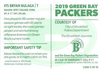 2019 Green Bay Packers Police - City of Brookfield Police Department #9 Bryan Bulaga Back