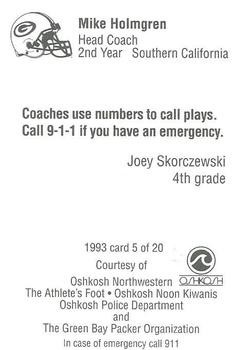 1993 Green Bay Packers Police - Oshkosh Northwestern, Oshkosh Noon Kiwanis, Oshkosh PD #5 Mike Holmgren Back