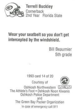 1993 Green Bay Packers Police - Oshkosh Northwestern, Oshkosh Noon Kiwanis, Oshkosh PD #14 Terrell Buckley Back