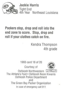1993 Green Bay Packers Police - Oshkosh Northwestern, Oshkosh Noon Kiwanis, Oshkosh PD #18 Jackie Harris Back