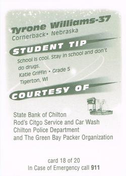 1999 Green Bay Packers Police - State Bank of Chilton, Rod's Citgo Service & Car Wash, Chilton Police Dept. #18 Tyrone Williams Back