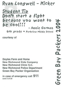 2004 Green Bay Packers Police - Doyles Farm & Home,New Richmond Kids Co.,New Richmond Clinic S.C,New Richmond Police Department #3 Ryan Longwell Back