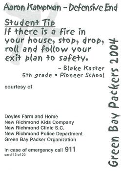 2004 Green Bay Packers Police - Doyles Farm & Home,New Richmond Kids Co.,New Richmond Clinic S.C,New Richmond Police Department #13 Aaron Kampman Back