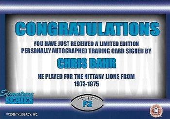 2007 TK Legacy Penn State Nittany Lions - Nittany Lions Autographs #P2 Chris Bahr Back