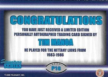 2007 TK Legacy Penn State Nittany Lions - Nittany Lions Autographs #P18 Tim Manoa Back