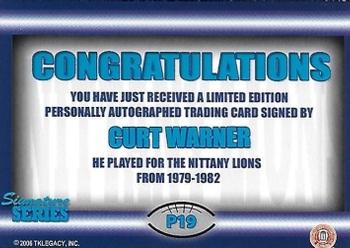 2007 TK Legacy Penn State Nittany Lions - Nittany Lions Autographs #P19 Curt Warner Back