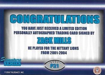 2007 TK Legacy Penn State Nittany Lions - Nittany Lions Autographs #P21 Zack Mills Back
