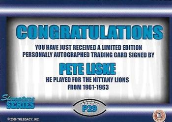 2007 TK Legacy Penn State Nittany Lions - Nittany Lions Autographs #P29 Pete Liske Back