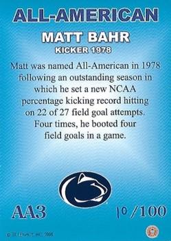 2007 TK Legacy Penn State Nittany Lions - All-American Autographs #AA3 Matt Bahr Back