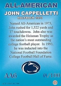 2007 TK Legacy Penn State Nittany Lions - All-American Autographs #AA6 John Cappelletti Back