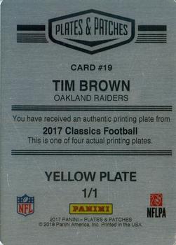 2017 Panini Plates & Patches - 2017 Panini Classics Record Breakers Printing Plate Yellow #19 Tim Brown Back
