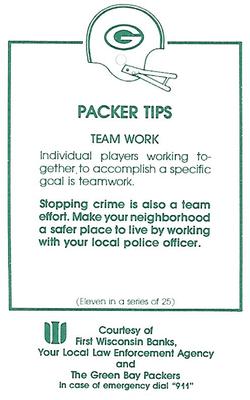 1984 Green Bay Packers Police - First Wisconsin Banks, Your Local Law Enforcement Agency #11 Mark Murphy Back