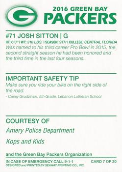 2016 Green Bay Packers Police - Amery Police Department #7 Josh Sitton Back