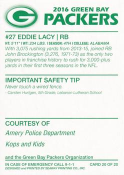 2016 Green Bay Packers Police - Amery Police Department #20 Eddie Lacy Back